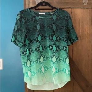 Equipment Silk Tee, Emerald Snakeskin Print